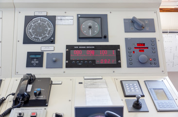Instruments in the bridge of a modern ship