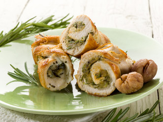 stuffed roll of turkey with chestnut and rosemary