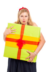 Fototapeta premium Greedy woman with gift
