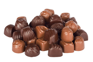 Set of tasty chocolates isolated on a white background