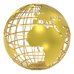 The Earth. The Earth, frame structure of Gold. Isolated.