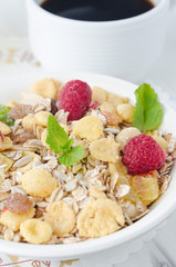 breakfast cereal, coffee and juice