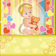 Photo sur Plexiglas Ours Carte de douche de bébé avec un mignon petit garçon