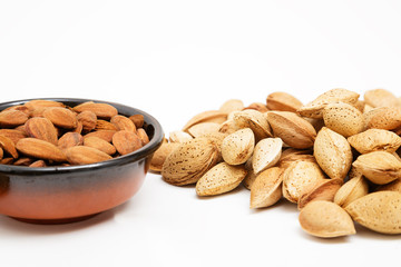 Almonds in a bowl, snacks of nuts