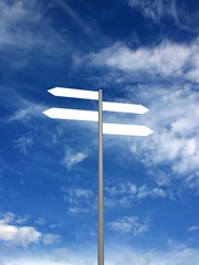 Signpost on beautiful background of blue sky. 3D render.