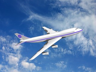 Obraz premium Flying jet airplane, 3D render.