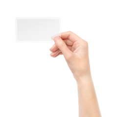 Fototapeta premium Holding transparent blank business card