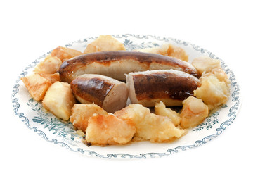 baked white sausages with apple