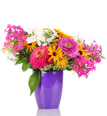 Beautiful bouquet of bright flowers isolated on white