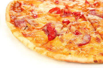 Tasty pepperoni pizza isolated on white