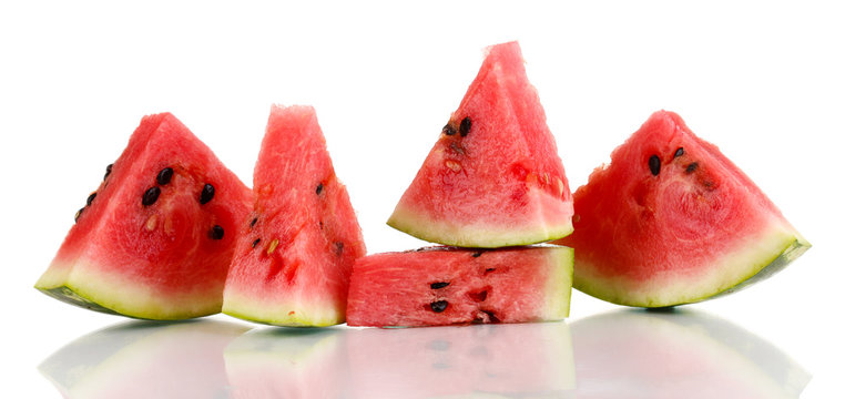 Sweet watermelon slices isolated on white