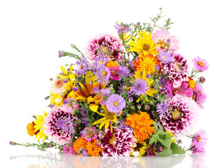 beautiful bouquet of bright flowers isolated on white