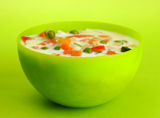 tasty dieting food, on green background