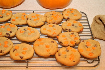 Baking Homemade Pumpkin Cookies with Chocolate Chips