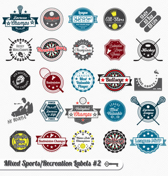 Vector Set: Vintage Mixed Sports Labels and Icons