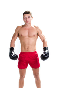Muscular man ready for  box