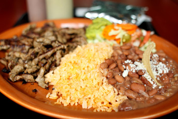 Delicious steak fajitas at a Mexican restaurant.