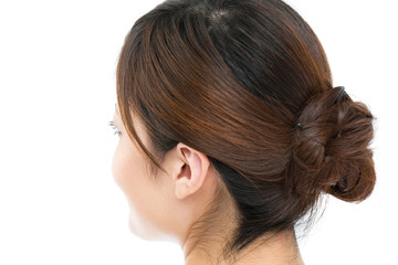 Beautiful young woman on white background. Portrait of asian.