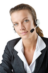 Attractive helpdesk operator on white