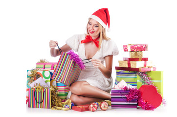 Young woman in christmas shopping concept