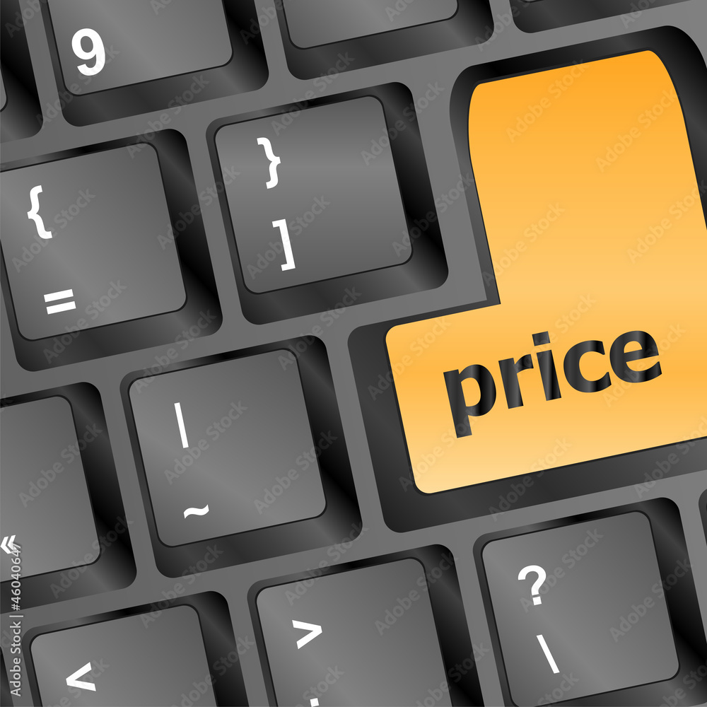 Poster a orange button reading price on a computer keyboard