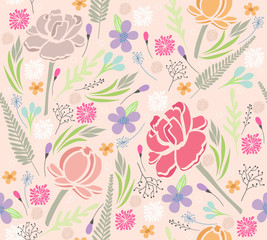 Seamless floral pattern. Background with flowers and leafs.