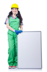 Woman builder with blank board