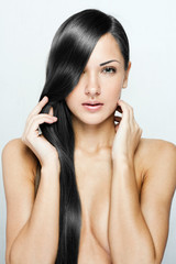 black hair , beautiful brunette woman with long natural hair 