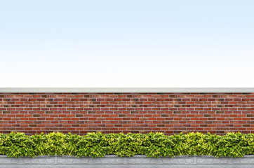 shrubs and brick fence on blue sky background - Powered by Adobe