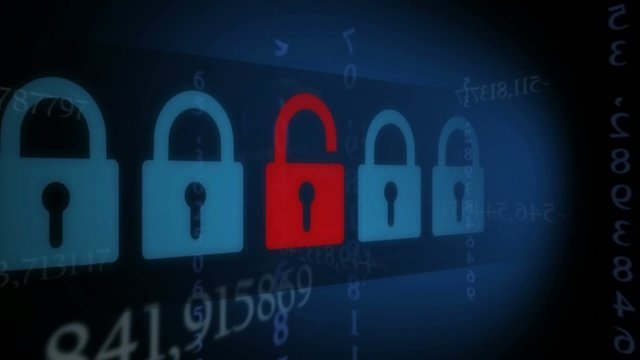 Protection blue and red computer locks video screen animation