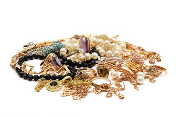 Gold ornaments isolated on white background