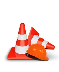 Traffic cone and safety helmet