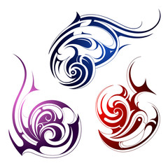 Set of tribal art ornaments isolated on white