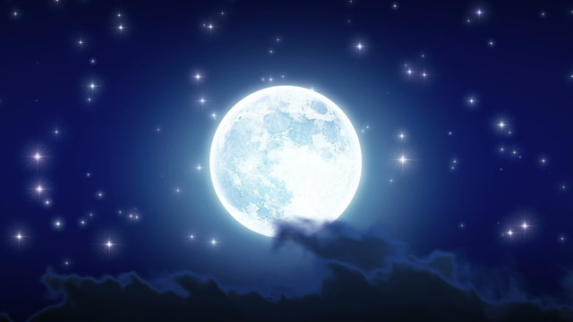 Beautiful Moon Shine with Stars and Clouds. Looped animation.