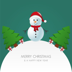 snowman hat christmas tree and gift world