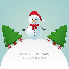 snowman hat christmas tree and gift world
