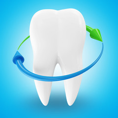 Tooth with Arrows on blue background (Protection Concept)