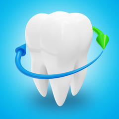 Tooth with Arrows on blue background (Protection Concept)