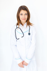 Fototapeta premium Portrait of young female doctor with stethoscope