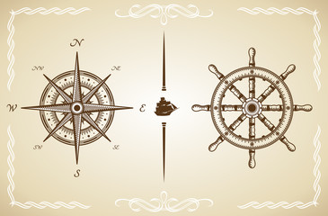 Vector Vintage Compass and Rudder © designer_things
