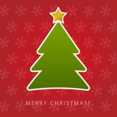 Merry Christmas with Tree, snow and red background