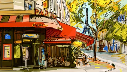 Foto op Plexiglas Illustratie Parijs Straat in Parijs - illustratie