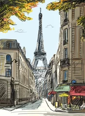 Deurstickers Illustratie Parijs Straat in Parijs - illustratie
