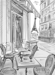 Foto op Plexiglas Illustratie Parijs Straat in Parijs - schetsillustratie