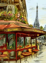 Abwaschbare Fototapete Abbildung Paris Pariser Straße - Illustration