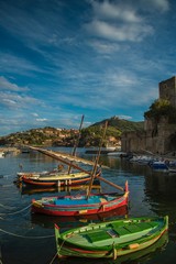 Fototapeta na wymiar Colorful boats in Collioure bay