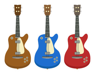 set of three electric guitars