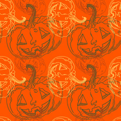 Seamless halloween pattern with pumpkins