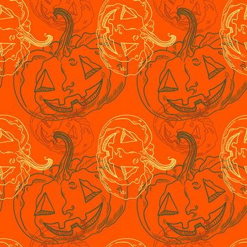Seamless halloween pattern with pumpkins