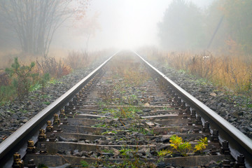 Fototapeta na wymiar Szyny kolejowe w mglisty Pogoda w Polsce
